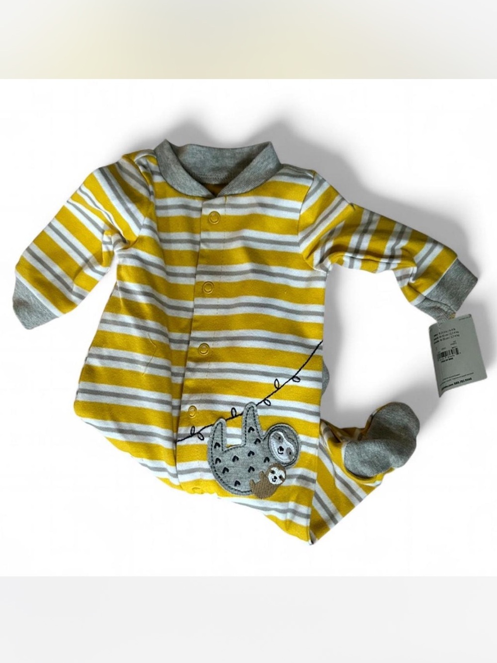 child of mine Yellow, White & Gray Striped Sloth Footed One-Piece